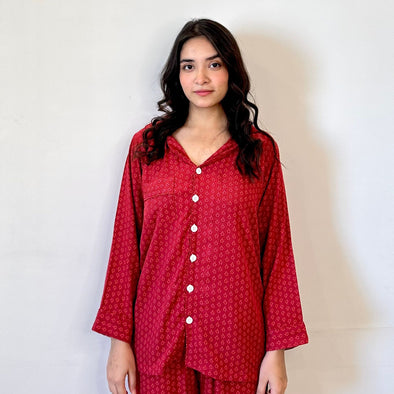 RED PRINTED SUMMER LINEN PJS.