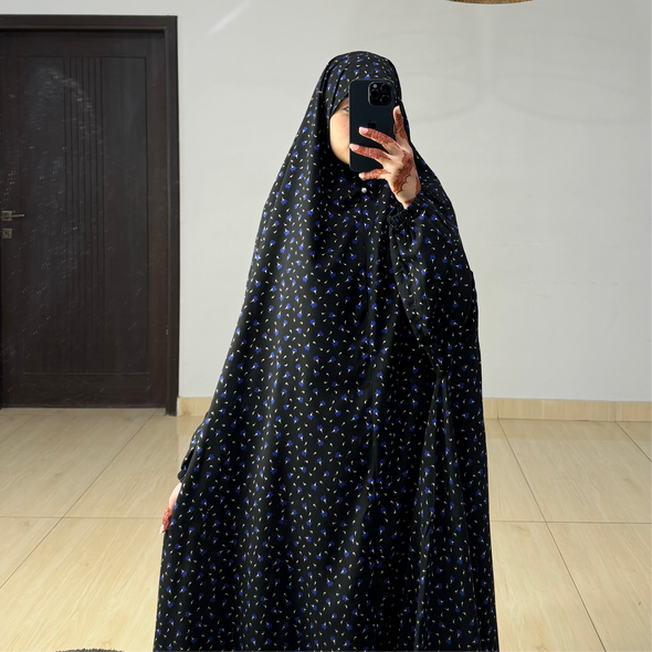 BLACK FLORAL NAMAZ CHADAR