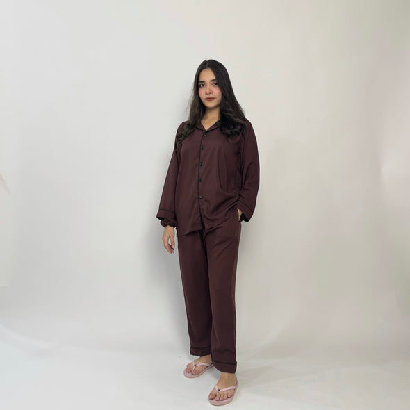 MOCHA SOLID LINEN PJS.