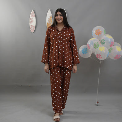 BROWN POLKA SUMMER LINEN PJS