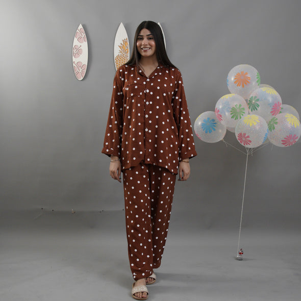 BROWN POLKA SUMMER LINEN PJS