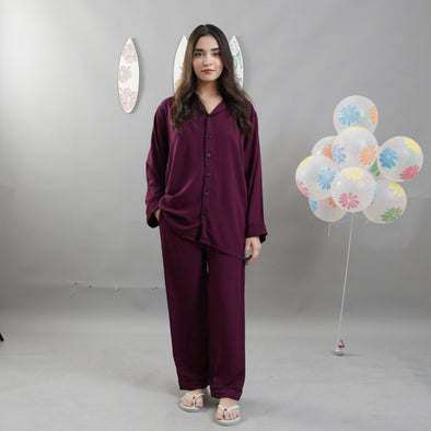 BURGUNDY SOLID SUMMER LINEN PJS