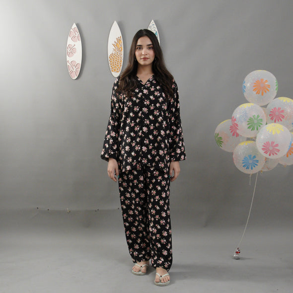 BLACK BLOSSOM SUMMER LINEN PJS