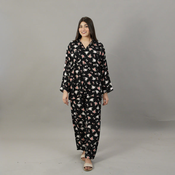 BLACK BLOOM SUMMER LINEN PJS