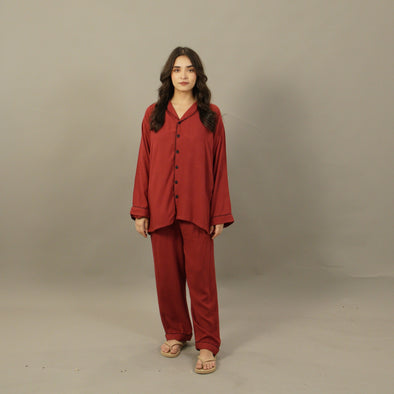 RED SOLID SUMMER LINEN PJS