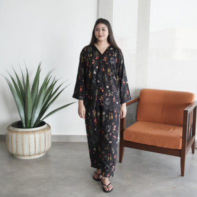 BLACK FLORAL SUMMER LINEN PJS