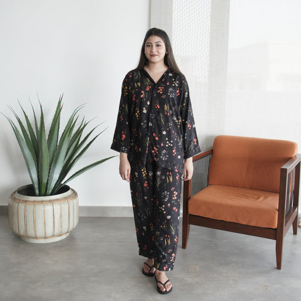 BLACK FLORAL SUMMER LINEN PJS