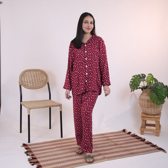 MAROON HEARTS SUMMER LINEN PJS