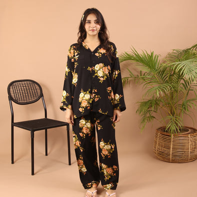 BLACK BLOSSOM WINTER LINEN PJS