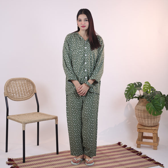 OLIVE GREEN HEARTS SUMMER LINEN PJS