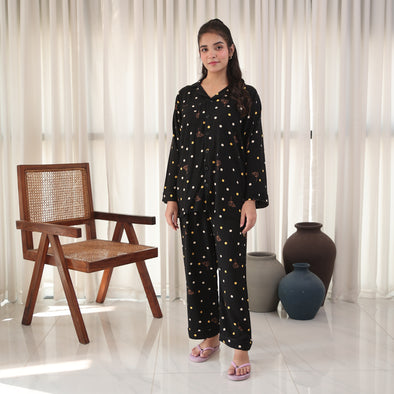 BLACK POLKA WINTER LINEN PJS