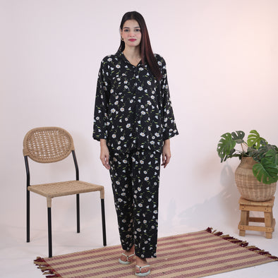 BLACK DAISIES MID SUMMER LINEN PJS