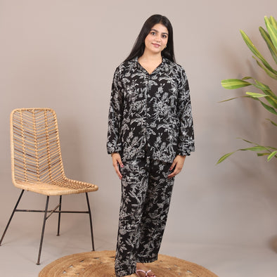 BLACK BLOOMING SUMMER LINEN PJS