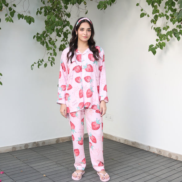 STRAWBERRIES SUMMER LINEN PJS