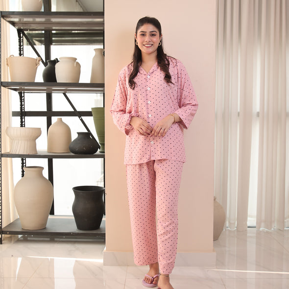 TEA PINK POLKA LINEN PJS