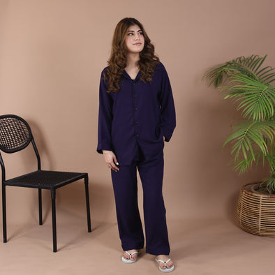 VIOLET SOLID LINEN PJS