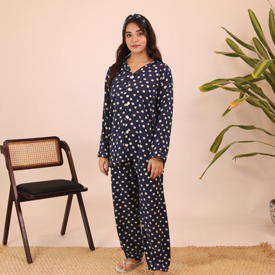 DARK BLUE DAISY WINTER LINEN PJS