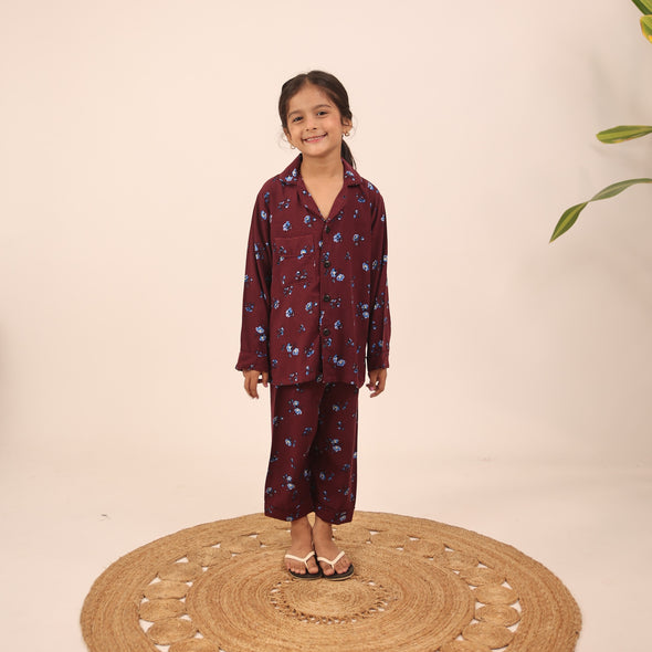 MAROON FLORAL KIDS PJS