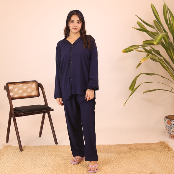 MIDNIGHT SOLID SUMMER LINEN PJS