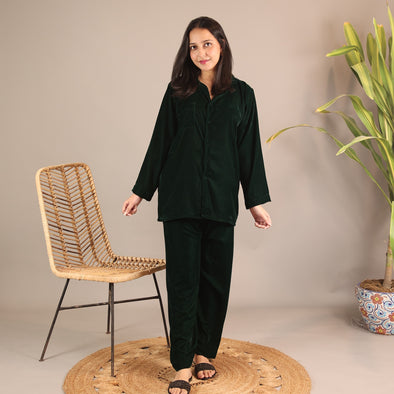 PEACOCK GREEN VELVET PJS