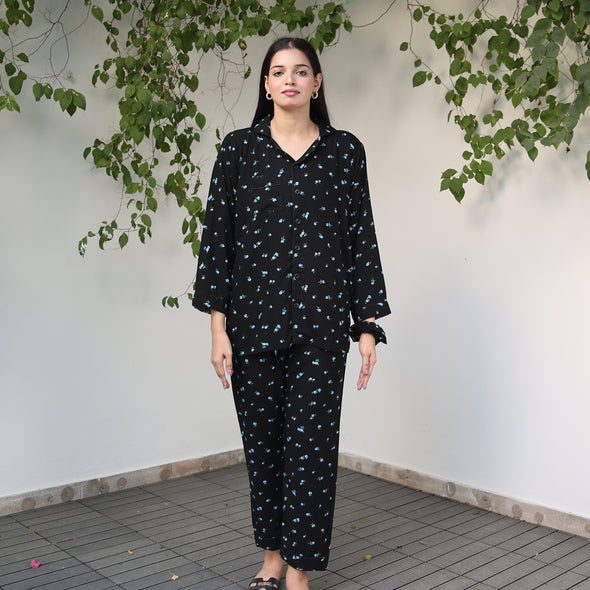 BLACK FLORAL SUMMER LINEN PJS