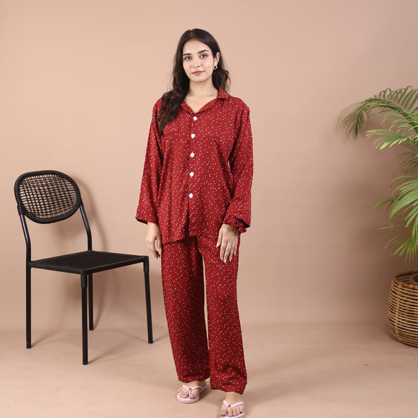 RED POLKA WINTER LINEN PJS