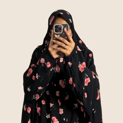 BLACK FLORAL NAMAZ CHADAR