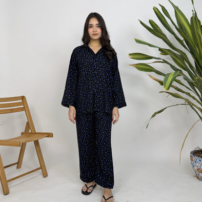 BLACK FLORAL SUMMER LINEN PJS