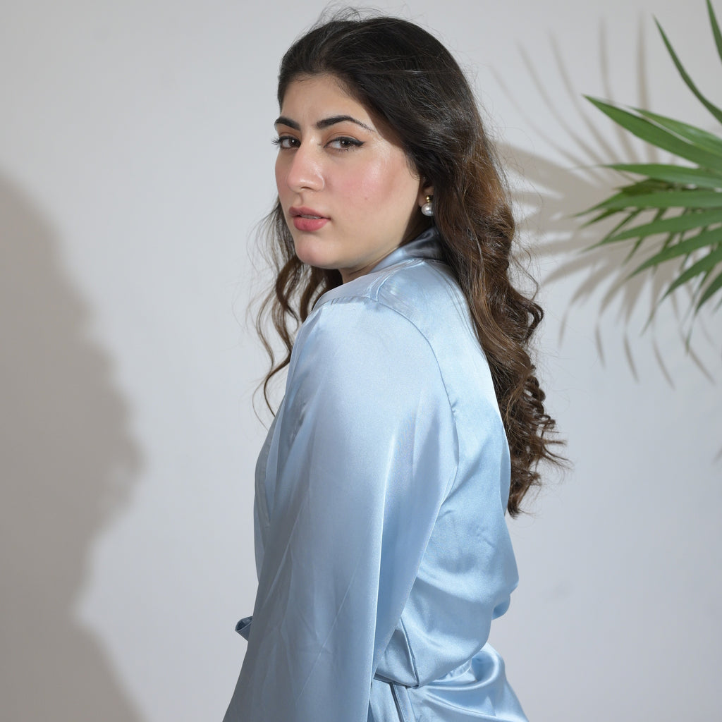 ICE-BLUE LUXE SILK ROBE SET – Comfy-Pajama