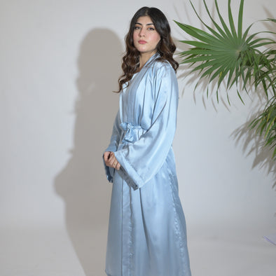 ICE-BLUE LUXE SILK ROBE SET