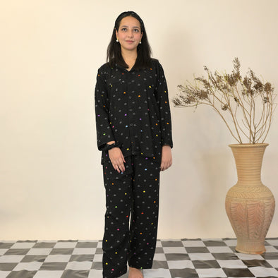 BLACK MULTI HEARTS SUMMER LINEN PJS