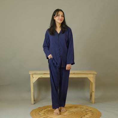 NAVY SOLID SUMMER LINEN PJS