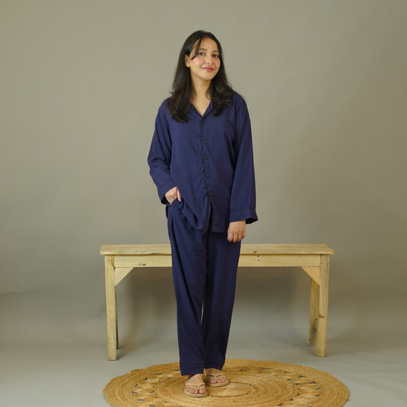 NAVY SOLID SUMMER LINEN PJS
