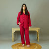 BLOOD RED SOLID LINEN PJS.
