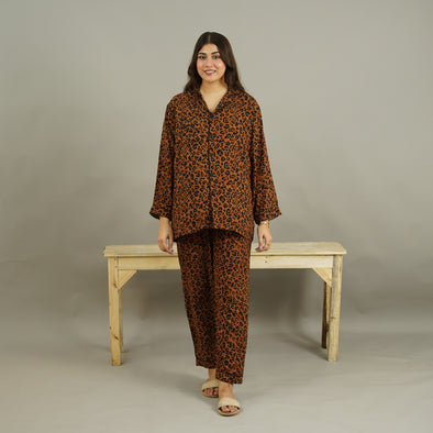 BROWN CHEETAH SUMMER LINEN PJS