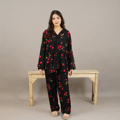 NOIR CHERRY SUMMER LINEN PJS