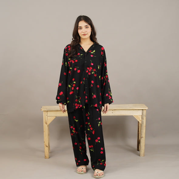 NOIR CHERRY SUMMER LINEN PJS