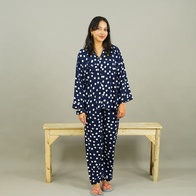 NAVY POLKA SUMMER LINEN PJS