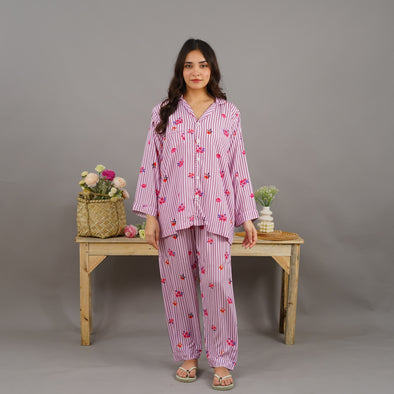 FLORAL STRIPES SUMMER LINEN PJS