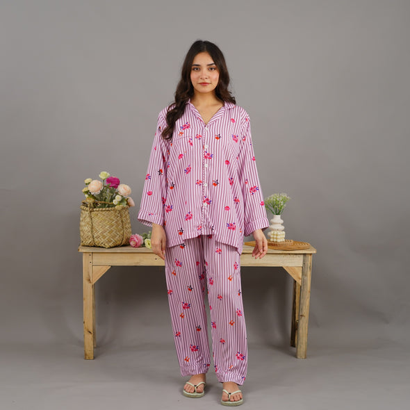 FLORAL STRIPES SUMMER LINEN PJS