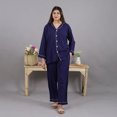 MIDNIGHT BLUE SOLID LINEN PJS.