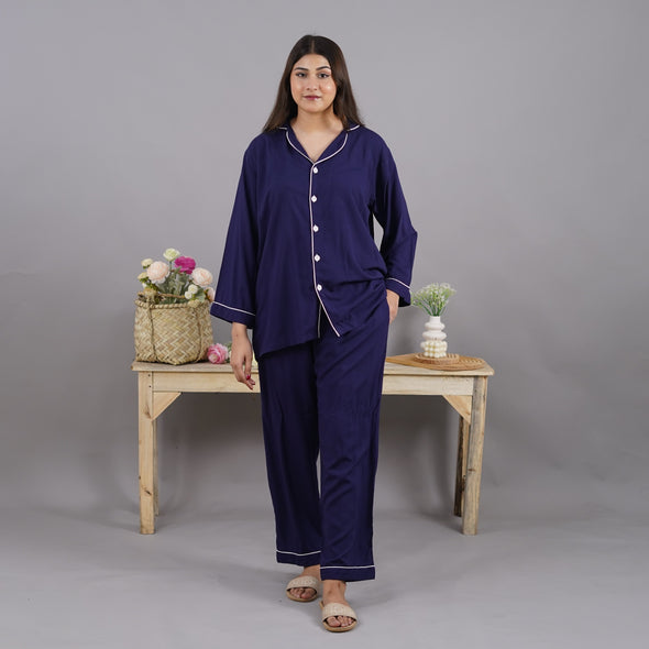 MIDNIGHT BLUE SOLID LINEN PJS.