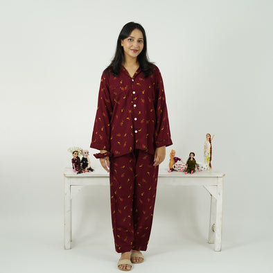 MAROON ROSE LINEN PJS