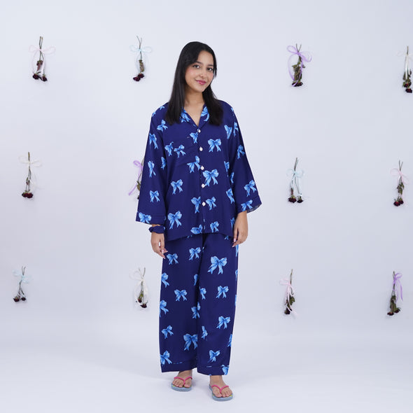 SAPPHIRE BOW LINEN PJS