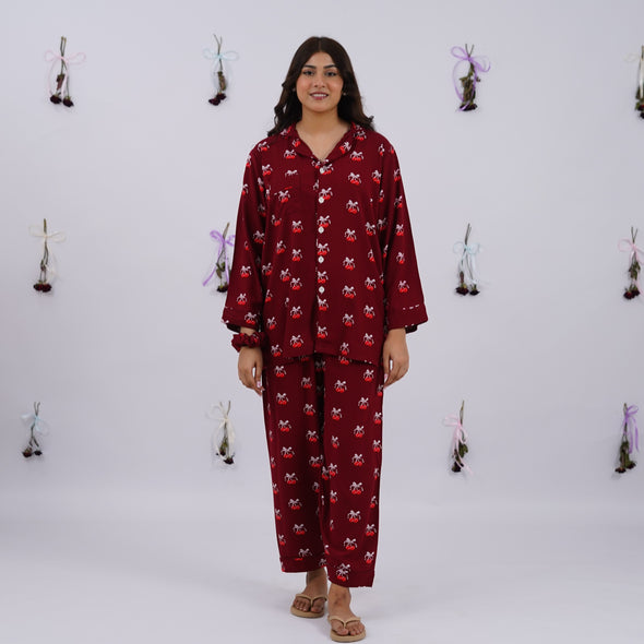 CHERRY BOW LINEN PJS