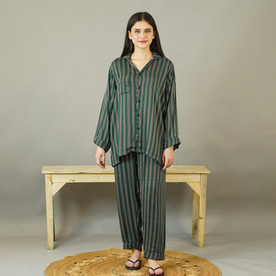 EMERALD STRIPES SUMMER LINEN PJS