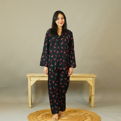 BLACK CHERRIES SUMMER LINEN PJS