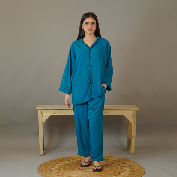 TEAL SOLID SUMMER LINEN PJS