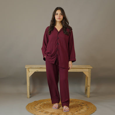 MAROON SOLID SUMMER LINEN PJS